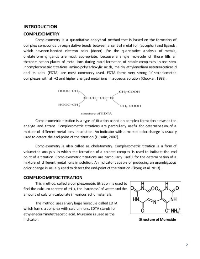 why murexide is used in determination of calcium determination of calcium and magnesium by edta titration calculations